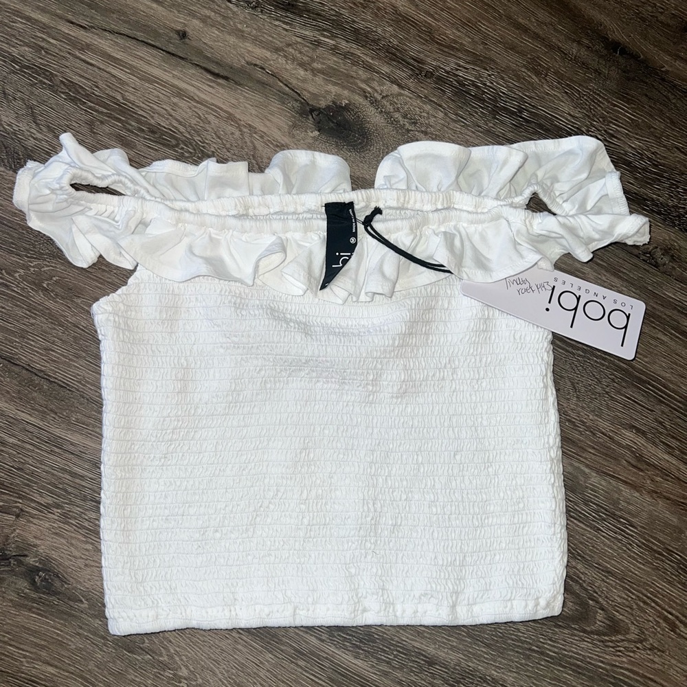 Bobi WHITE Ruffle Off the Shoulder Top - Picture 2 of 5